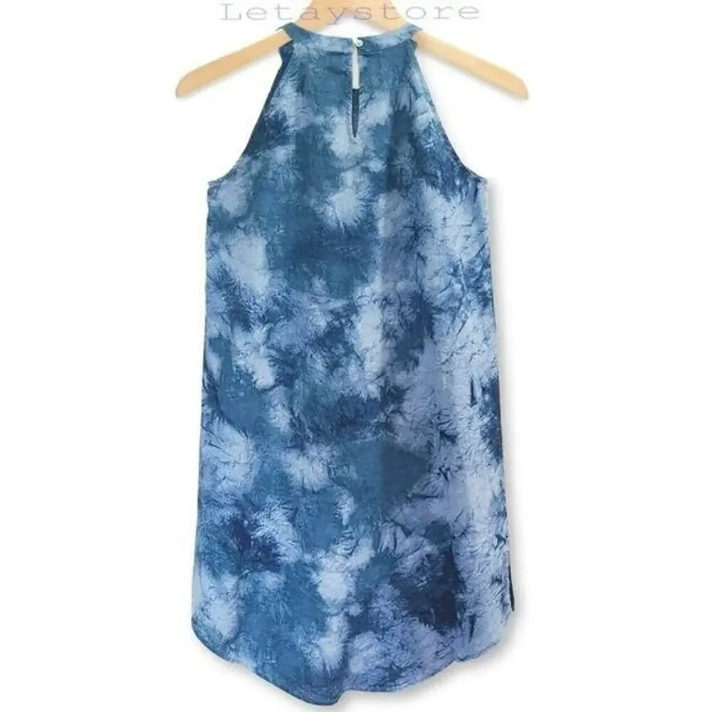 NWT Cynthia Rowley Women's Linen Tie Dye Print Hi-Low Hem Halter Mini Dress